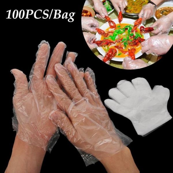 100pcs / set gants jetables en plastique transparent polyéthylène éviter le contact direct restauration coiffeurs bouchers légumes 280W