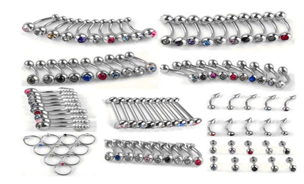 100pcs Set Punk en acier inoxydable Crystal Longue Viely Lèvre Nez Halneaux BILANCES CORPS PIERCING 10 STYLES ACCESSOIRES1875488