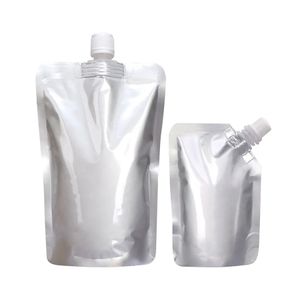 100 stks Zilver Aluminium Folie Squeeze Nozzle Zak voor Drank Verzegelde Stand Up Opslag Herbruikbare Pouch