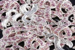 100 pçs cor prata rosa cristal strass fita câncer de mama consciência encantos balançar contas pingente jóias descobertas 6453366