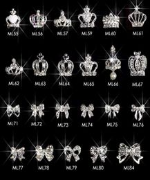 100 stcs Silver Crown Bows Rhinestone nagelontwerp Legering 3d Diy Crown Nail Art Supplies Pendant Decorations Accessories ML55849204199