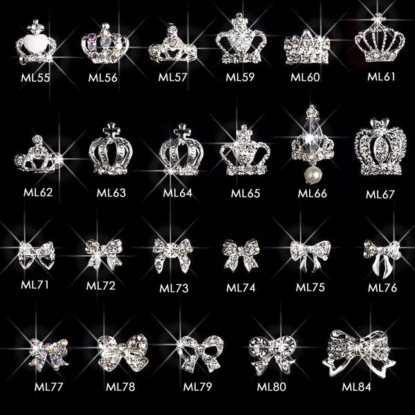 100 pièces argent couronne arcs strass ongle design alliage 3d bricolage couronne nail art fournitures pendentif décorations accessoires ML55-84