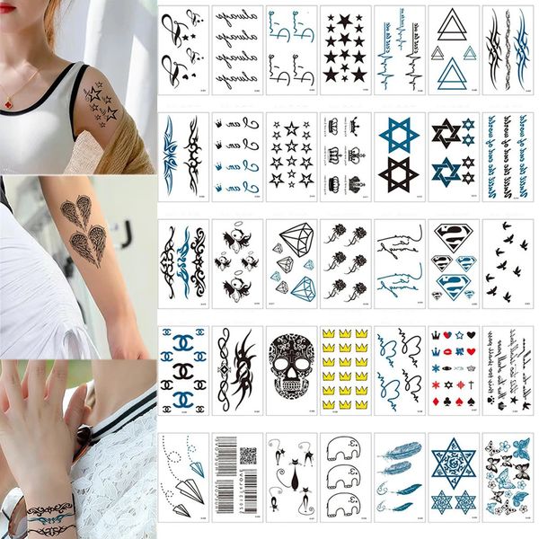 100pcs petits autocollants de tatouage temporaire imperméable papillon rose scorpion loup harajuku étoiles femmes poignet art faux hommes tatoos 240311