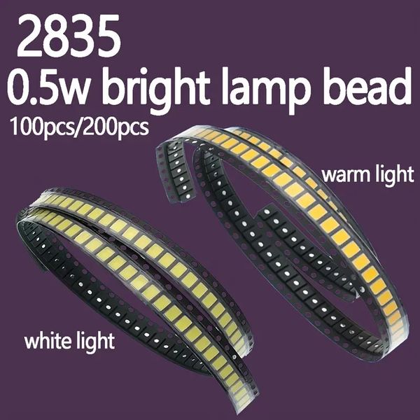 100pcs SMD LED 2835 puce 0,5 W Perles de lampe 3V, lampe à surface chaude de couleur chaude blanche PCB lampe haute qualité