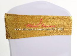 100 stuks glitter goud zilver spandex pailletten stoel sjerpbanden elastische lycra glitter stoel strikjes el evenement bruiloft decoratie9690011