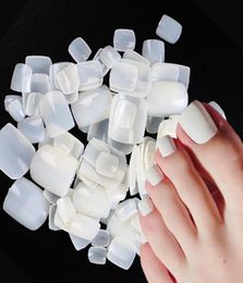 100 stuks vierkante valse teennagels volledige dekking natuurlijke witte heldere druk op nep teennagel acryl voet nail art tips manicure gereedschap2052772