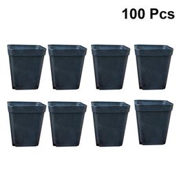 100 pcs Carré Pots De Fleurs Mini Pratique En Plastique Plantes Succulentes Pots De Fleurs Pots Jardinières Sans Plaques Y200723