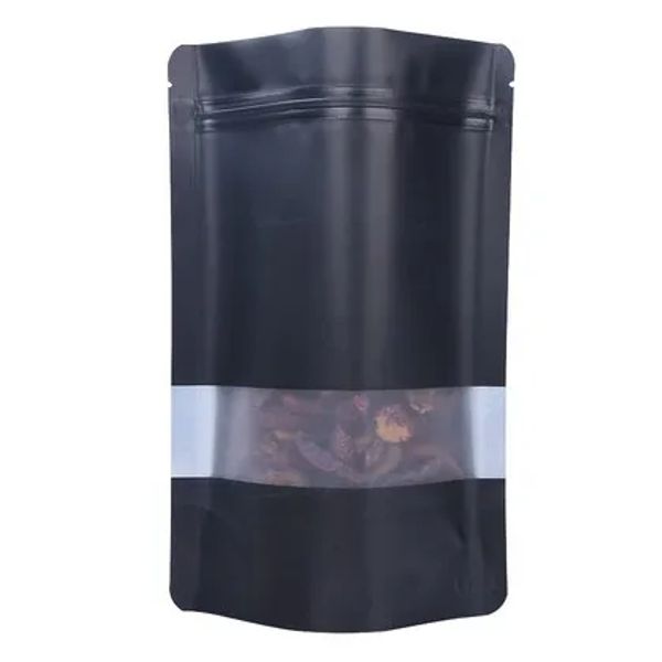 100pcs Stand Up Up Matte Black Aluminium Foil Ferce Ziplock Packing Sacs Revitable Coffee Tea Powder Pidre pour animaux de compagnie Cadeaux de Noël