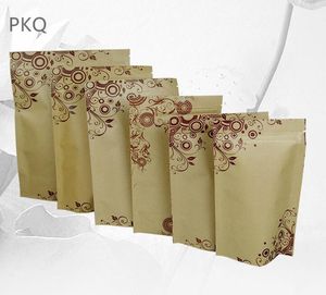 100pcs Stand up Pouch Kraft Paper Sac Ziplock Sac Mylar Feuille d'emballage Sac Haute barrière KR Zipper Café