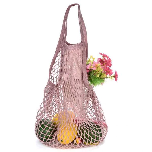 100pcs String Shopping Bag Réutilisable Supermarket Grocery Bag Shopping Tote Mesh Net Tissé Coton Fruits Légumes Sac pour Shopping LX3000