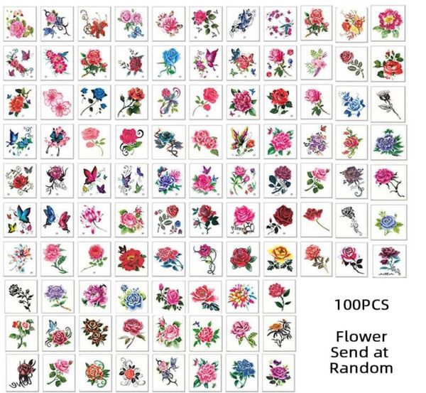 100 piezas de tatuaje temporal pegatinas flores de gato patas de gato tatuaje colorido arte del cuerpo impermeable rosa falsa para niños y mujeres7747359