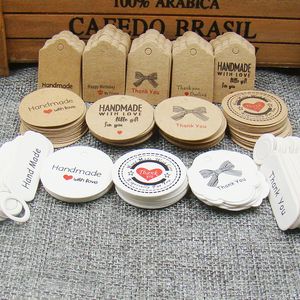 100 stks Dank u Kraft Papier Label Gift Tags Handgemaakte DIY Cookies Bruiloft Verjaardagsfeestje Gunsten Tag