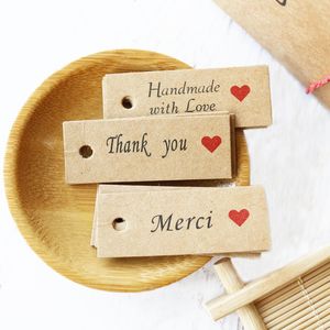 100 stks Dank u Tag Merci Kraft Papier DIY Handgemaakte Craft Bakken Cake Verpakking Bedankt Giving Wed Gunst Verjaardag Gift Doos Decoratie
