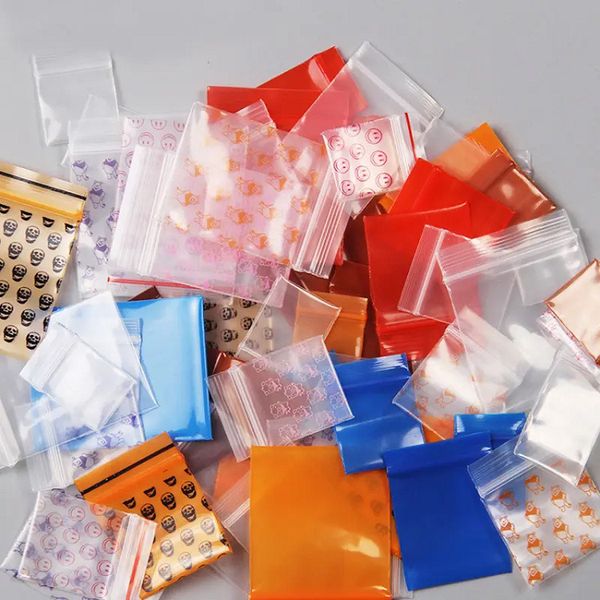 100 pièces épais Transparent petits sacs en plastique Baggies Zip fermeture éclair refermable clair Poly sac stockage des aliments 3*4cm20 couleur soie Ziplock sac Mini bijoux emballage ours