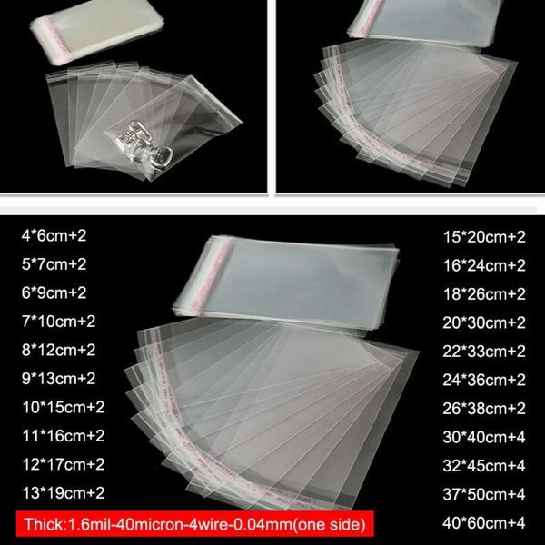100 Uds. Bolsa de celofán autoadhesiva transparente gruesa bolsas de plástico pequeñas autoselladas embalaje resellable bolsa de embalaje de joyería 2514