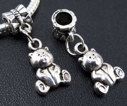 100 stks Tibetan Silver Bear Charms Hanger Dangle Beads Fit Europese Armband 26mm