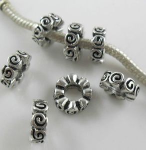Livraison gratuite 100 pièces tibétain argent grand trou entretoises perles pour la fabrication de bijoux Bracelet 10x4mm