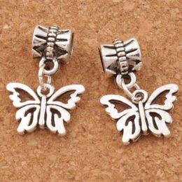 Open Bloem Papilio Butterfly Big Hole Kralen 100 stks / partij Antiek Zilver Fit Europese Charme Armbanden Sieraden DIY B1108 15x30mm