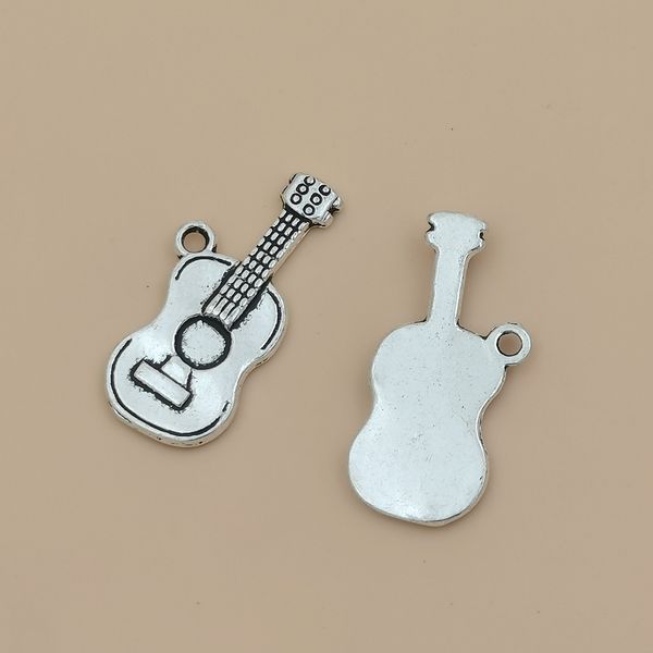 100 Uds. Colgantes de guitarra de plata tibetana DIY para hacer joyas, collares, pulseras y manualidades A-048