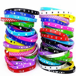 100 unids tiktok Jelly pulseras pulsera de silicona niños niño niñas colores surtidos Amor brazalete fiesta familiar regalo estilos de mezcla Whole217P