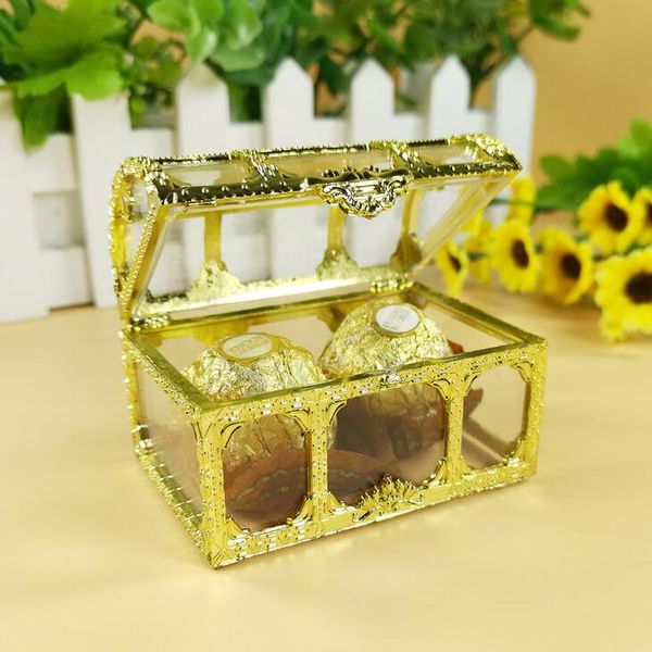 100 Uds envío gratis Cajas de Regalo de caja de dulces de boda de plástico transparente dorado plateado de alta calidad LX2209
