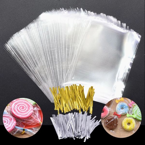 Sacs en Cellophane transparents, 100 pièces, sacs en plastique OPP transparents, sac d'emballage de cadeaux pour cookies, fournitures de pâtisserie pour cadeaux de fête