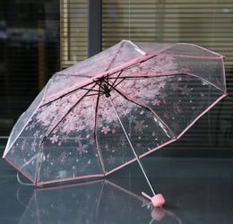 100 Uds transparente mango de paraguas a prueba de viento paraguas de 3 pliegues flor de cerezo seta Apollo Sakura paraguas de mujer y niña SN5160