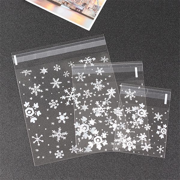 100 piezas Bolsa de dulces de copas de nieve transparentes Suministros de boda de la fiesta de bodas Biscuits Snack Snack Snack Baking Frosted Autoadhesivo Bolsa de plástico