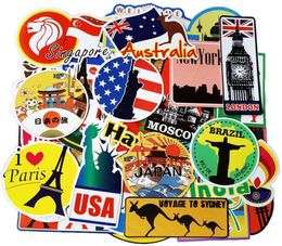 Autocollants de carte de voyage, 100 pièces, pays touristique de renommée mondiale, autocollants imperméables pour bagages, étui de voyage, bouteille Mac Stickers6488925