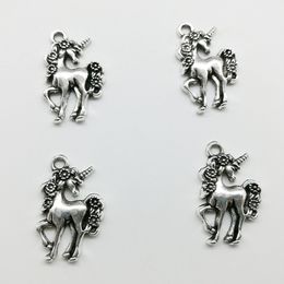 100 pièces licorne cheval antique argent pendentifs à breloques bijoux bricolage pour collier Bracelet boucles d'oreilles Style rétro 23*14mm