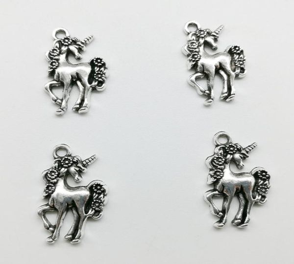 100pcs Unicorn Horse antique charmes argent pendentif bijoux bricolage pour collier bracelet boucles d'oreilles rétro 2314mm7044133
