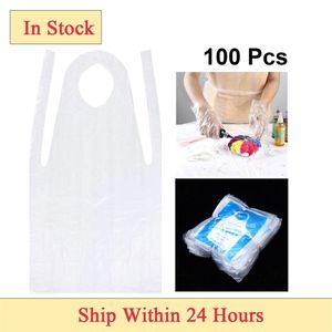 100 stks Unisex Disposable Schort Waterdichte Olie Proof Keuken Schort Antifouling PE Plastic voor Vrouwen Mannen Schilderen Koken Kookschorten 201007