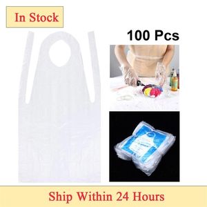 100pcs unisexe jetable tablier étanche à l'huile cuisine tablier antifouling PE plastique pour femmes hommes peinture tabliers de cuisine 201007