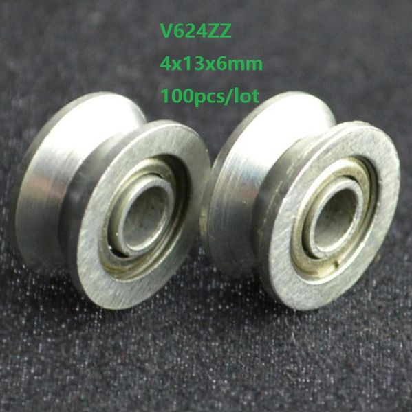 100 Uds V624ZZ V624 ZZ 624W 4x13x6mm rueda de rodamiento de bolas con ranura en V para pista de guía 4*13*6mm acero de alto carbono