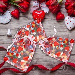 100 piezas de San Valentín Bolsa Organa Love Heart Drawstring Joya Candy Gift Bag Bags Pounch Cosmetic Packaging Fiesta de bodas