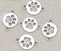 100 stks Vintage Silver Paw Print Dog Footprint Charms Connectors voor Armband Charms Sieraden Maken 24x17mm