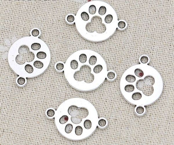100 pièces Vintage argent patte impression chien empreinte breloques connecteurs pour Bracelet breloques fabrication de bijoux 24x17mm