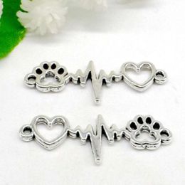 100 stcs vintage zilveren pootdruk hart elektrocardiogram symbool connectoren voor armband charmes sieraden maken 34x12 mm 198r