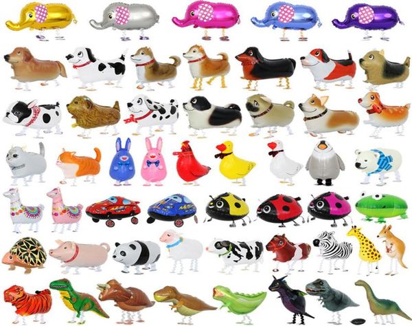 100pcs caminando animal globo de helio lindo gato perro Dinosaur Foil Fiesta de cumpleaños Decoración de baby shower juguete 220523227R5052761