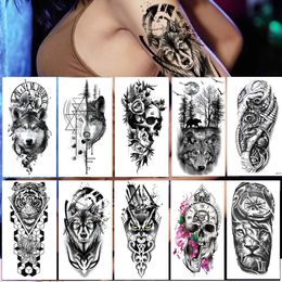 100pcs fleur imperméable autocollant de tatouage temporaire en gros serpent rose flash loup lion corps art bras faux sexy femmes manches 240311