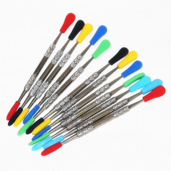 Dabbers de cire à fumer, 100 pièces, outils de tamponnage avec embouts en silicone, tampon de verre de 120mm, outil de nettoyage en acier inoxydable