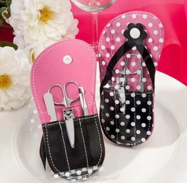 100pcs Favores de boda regalos Flor Flip-Flop Manicure Set White Dot Slipper Shape Nail Care Set + DHL Envío gratis SN2291