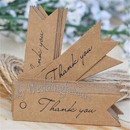 100pcs Wedding Kraft Paper Thank Tags Brown Brown 2x7cm Wedding Gift Flag Tags Twines DIY Supplies232n