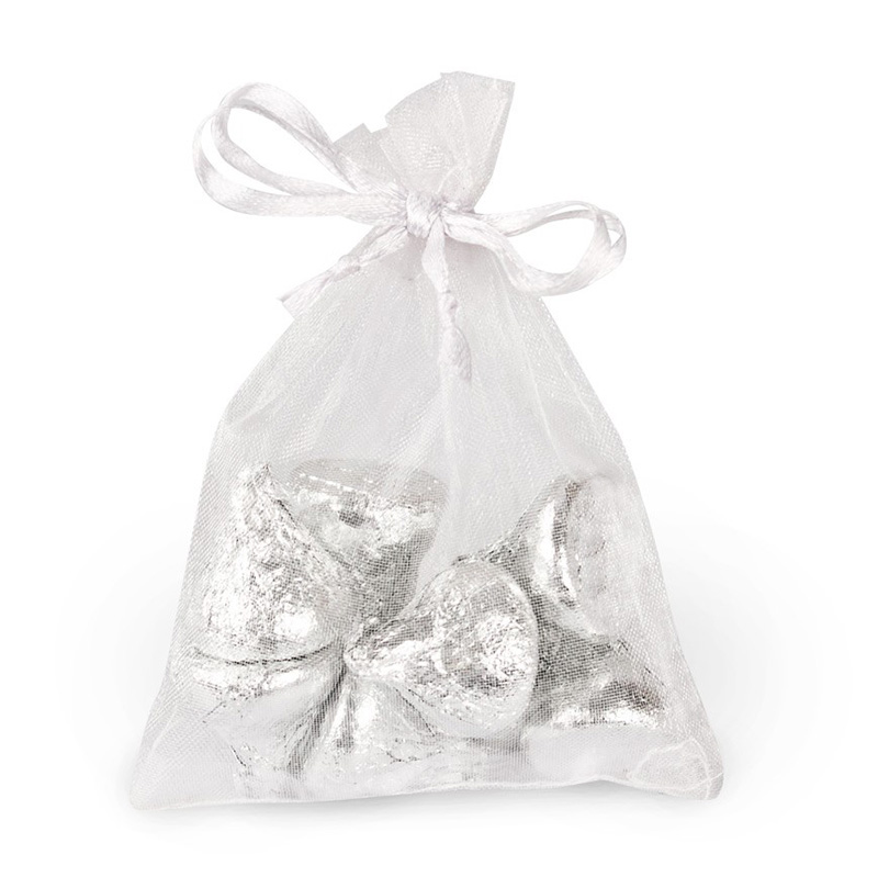 100pcsホワイトオーガンザパッキングバッグは、ホルダーの宝石ポーチを好むウェディングの好意クリスマスパーティーギフトバッグ10 x 15 cm / 3.9 x 5.9インチ