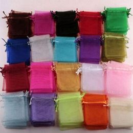 100 Uds. Bolsas de regalo de Organza de 20 colores, blanco, azul real, rosa, Etc., 7x9cm con cordón, bolsas de regalo de recuerdo de Navidad para fiesta de boda, 260t