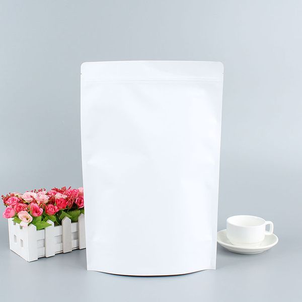 100 pièces blanc Stand up fermeture à glissière joint Mylar feuille emballage sacs en papier de qualité alimentaire fleurs sèches paquet pochettes bonbons café sac d'emballage