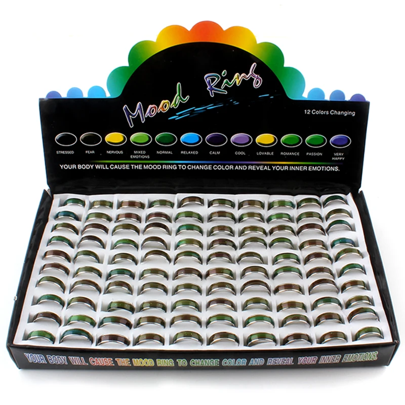 100 st grossistbyte färg humör ringer temperaturbytbar färg ring gratis frakt+displaybox