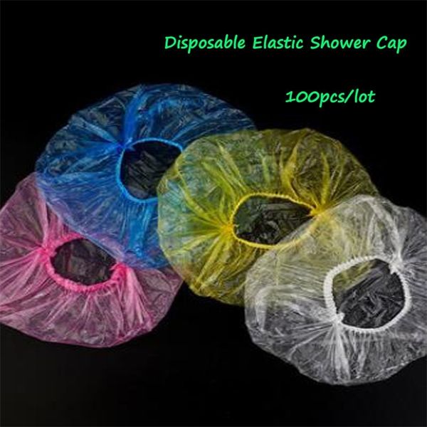 100pcs gros PE jetable élastique bonnet de douche salle de bain cuisine hôtel protéger cheveux nettoyage anti-poussière étanche bonnet de douche 200923