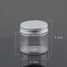 100 stcs groothandel plastic pot met aluminium deksel blauw/heldere lege flesschroef cosmetische containers 50 ml kraal crème jar