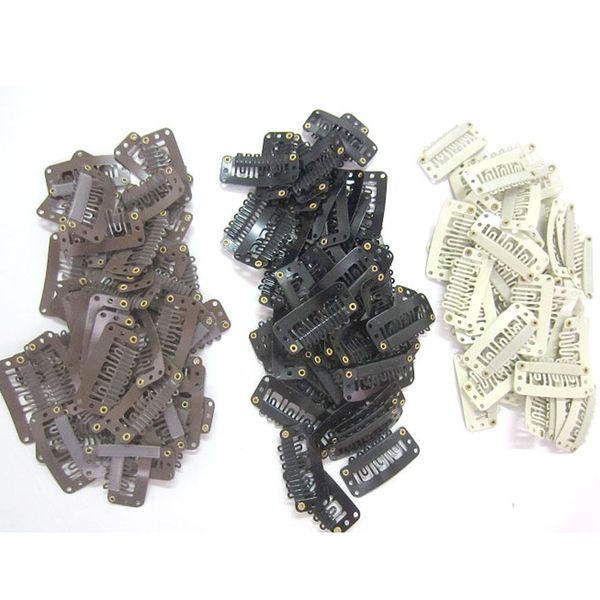 100 pièces perruque outils Clips peignes Snap Clips avec caoutchouc pour Extension de cheveux toupet bricolage 6 dents 3.3cm noir marron blond